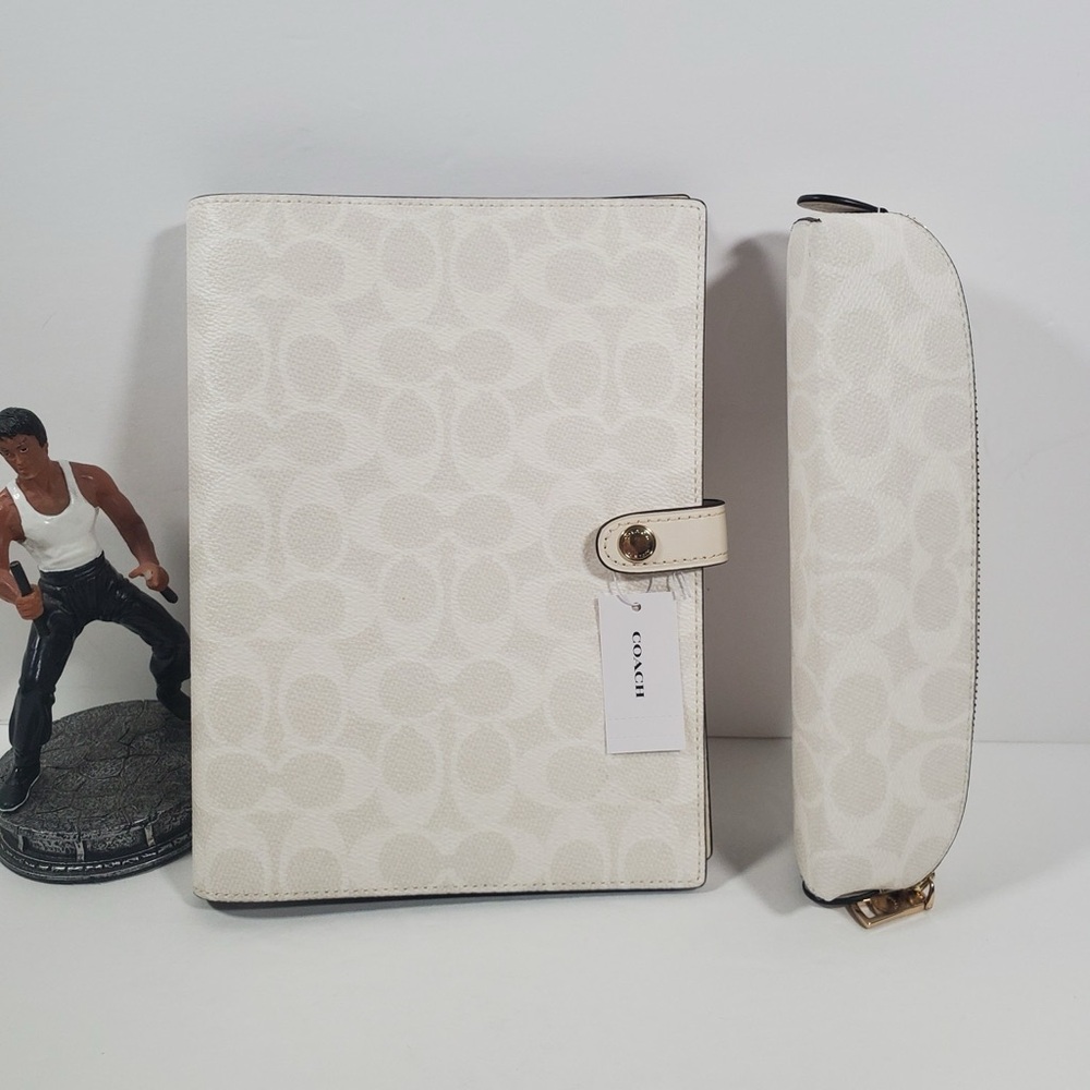 Coach Pencil Case + Notebook In Signature Canvas NWT